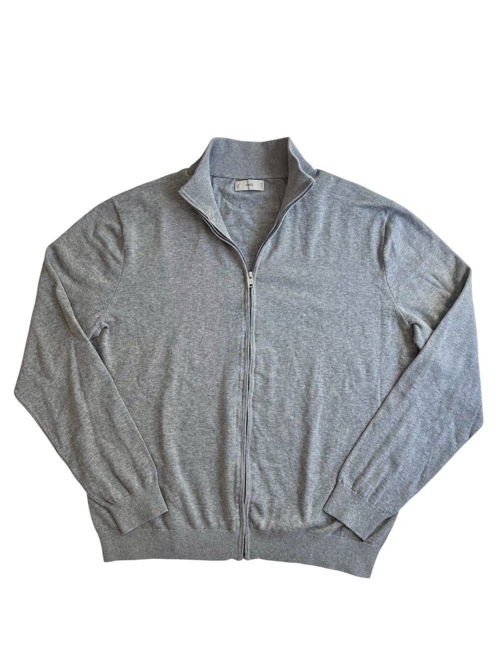 Mango Men's 100% Cotton Full-Zip Cardigan in Gray